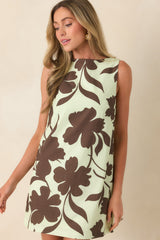 MINKPINK Esme Mint & Chocolate Floral Cotton Low Back Shift Mini Dress