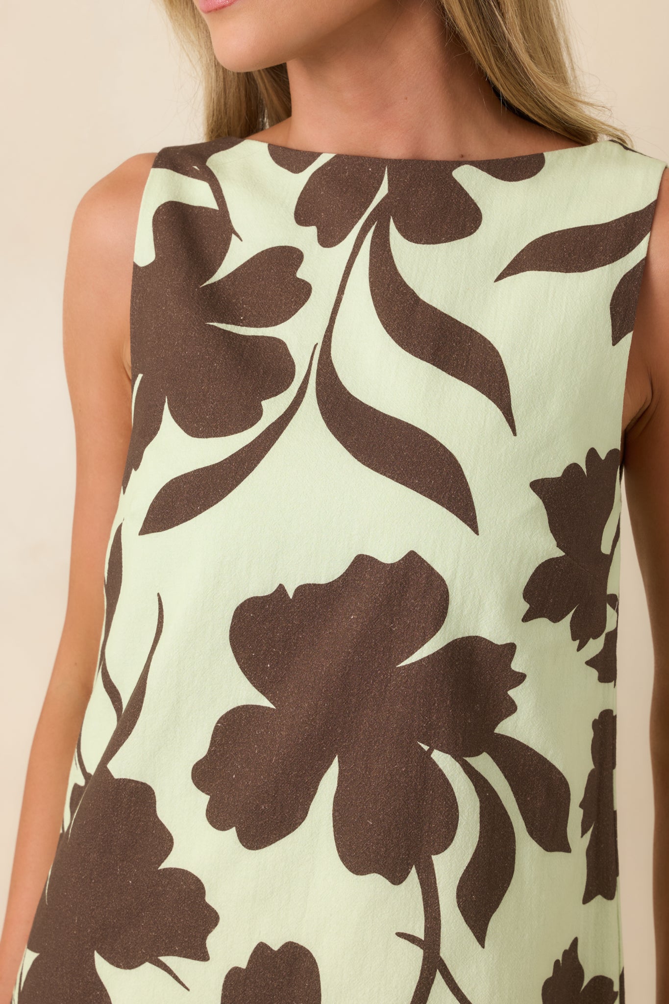 MINKPINK Esme Mint & Chocolate Floral Cotton Low Back Shift Mini Dress