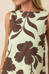 MINKPINK Esme Mint & Chocolate Floral Cotton Low Back Shift Mini Dress