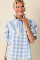Country Daydream Blue Gingham Ruffle Trim Blouse