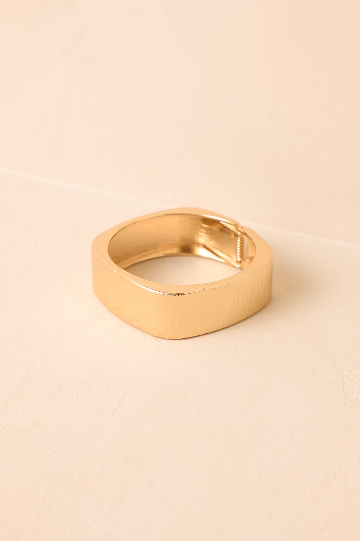 At Square One Gold Textured Hinged Cuff Bracelet