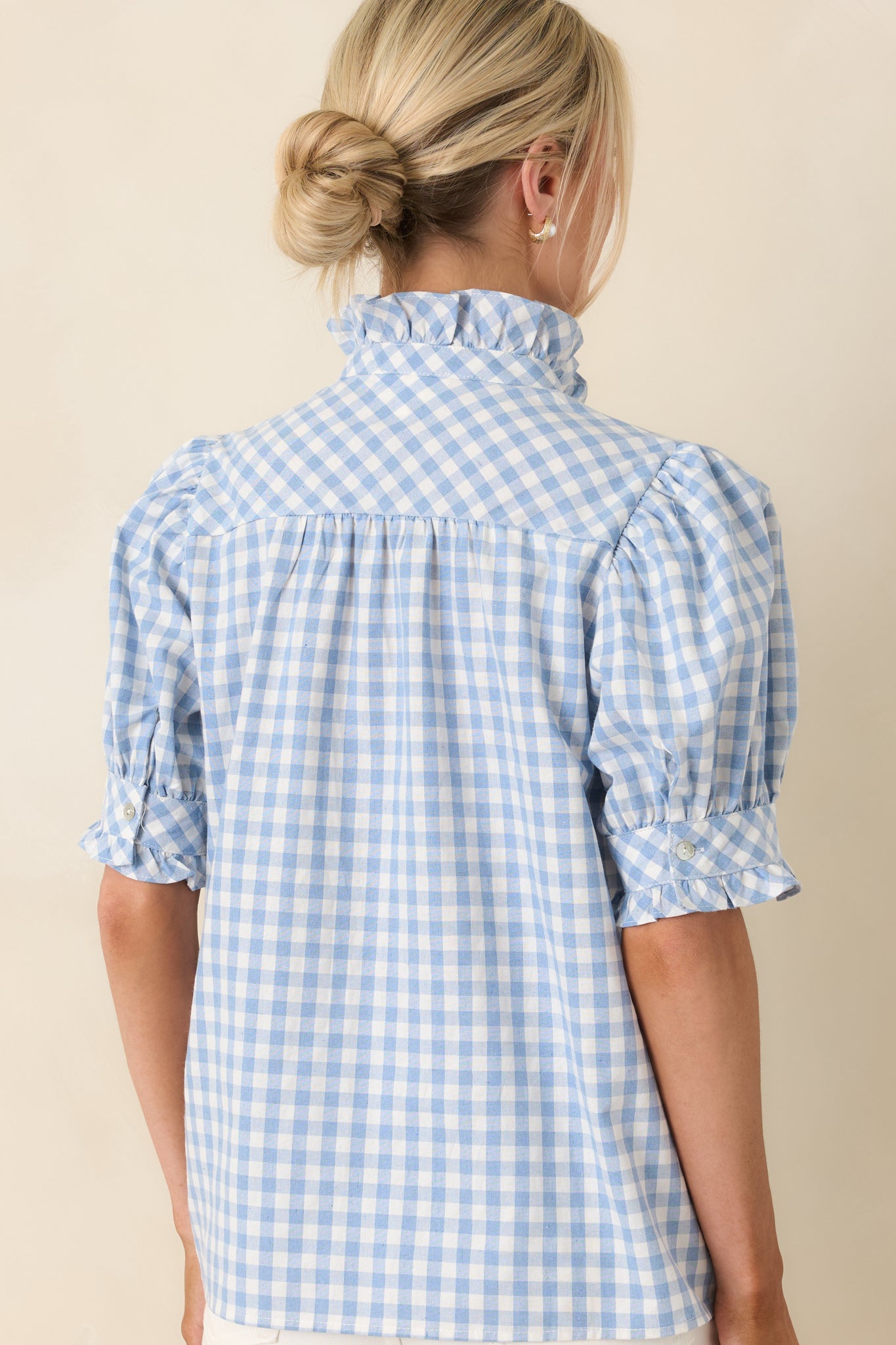 Country Daydream Blue Gingham Ruffle Trim Blouse