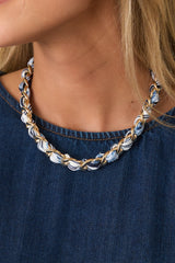 Heiress Luxe Blue Multi Scarf-Woven Gold Chain Necklace