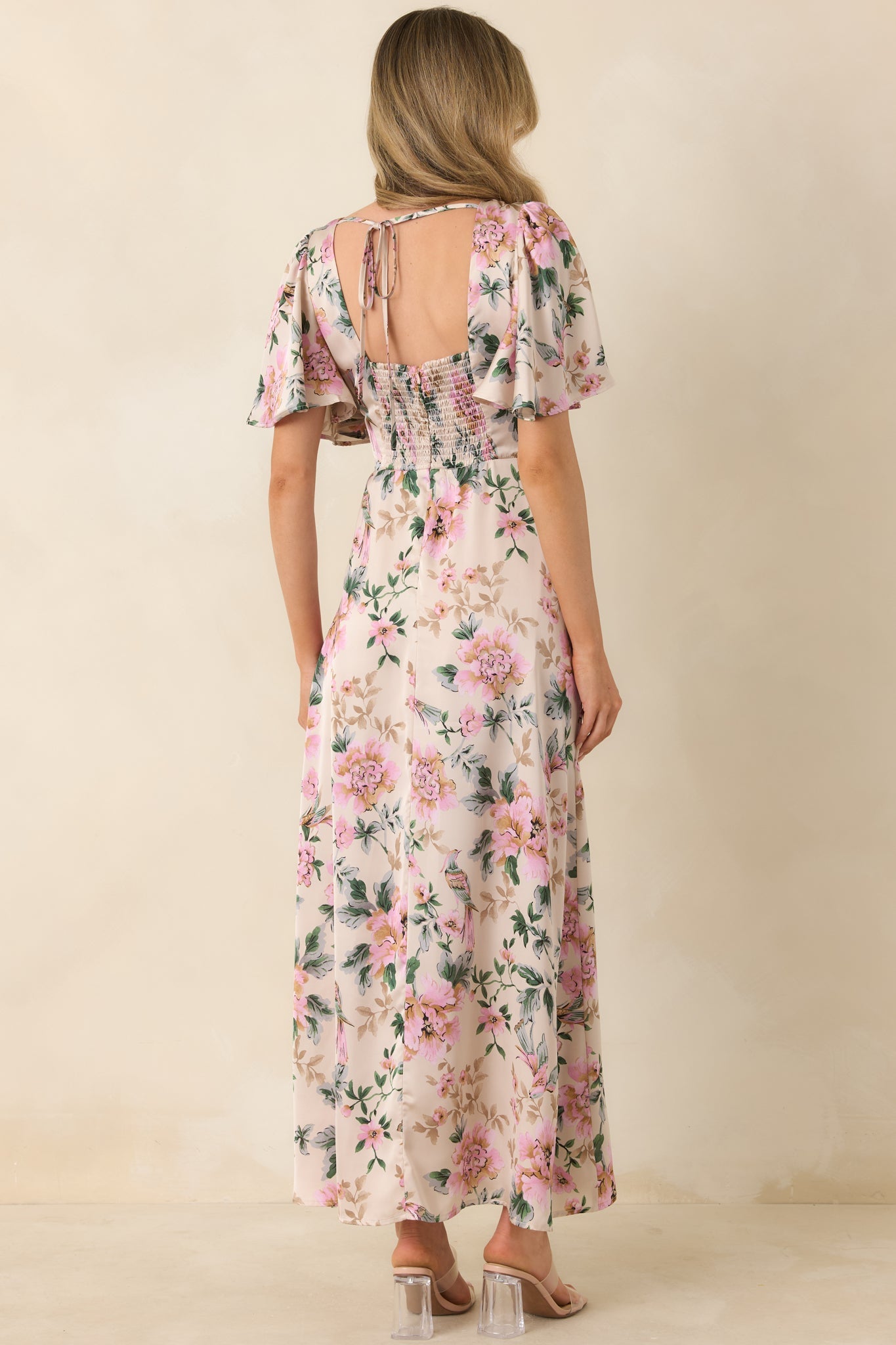 Rosewood Romance Ivory Multi Floral Flutter Sleeve Maxi Dress