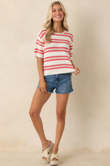 Z Supply Prado Coral Pink Stripe Sweater Top
