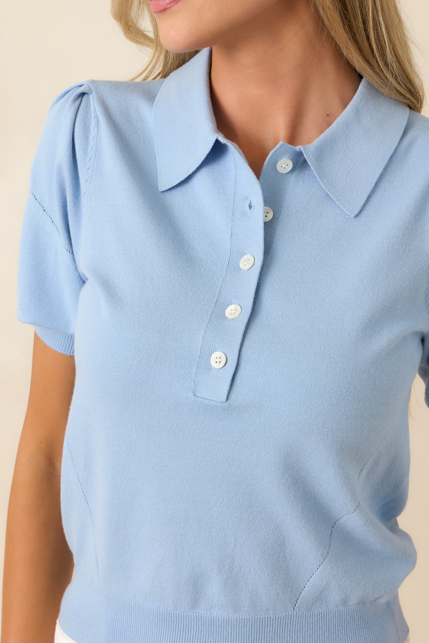 Simply Perfect Light Blue Knit Polo Top