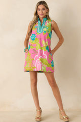 Prosperina Camille Pink Multi Chinoiserie Cotton Mini Shift Dress