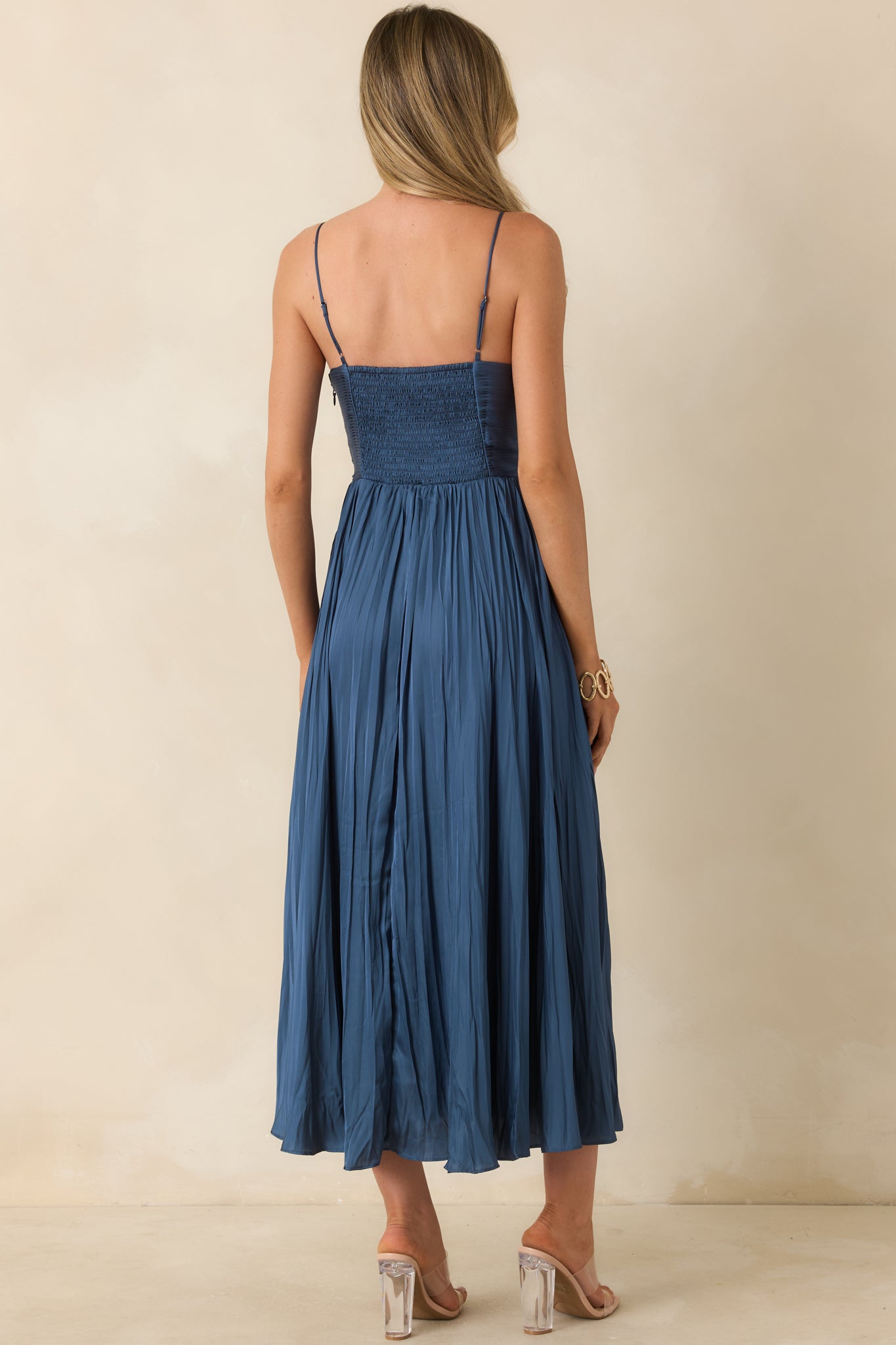 ASTR The Label Maeve Navy Pleated Midi Dress