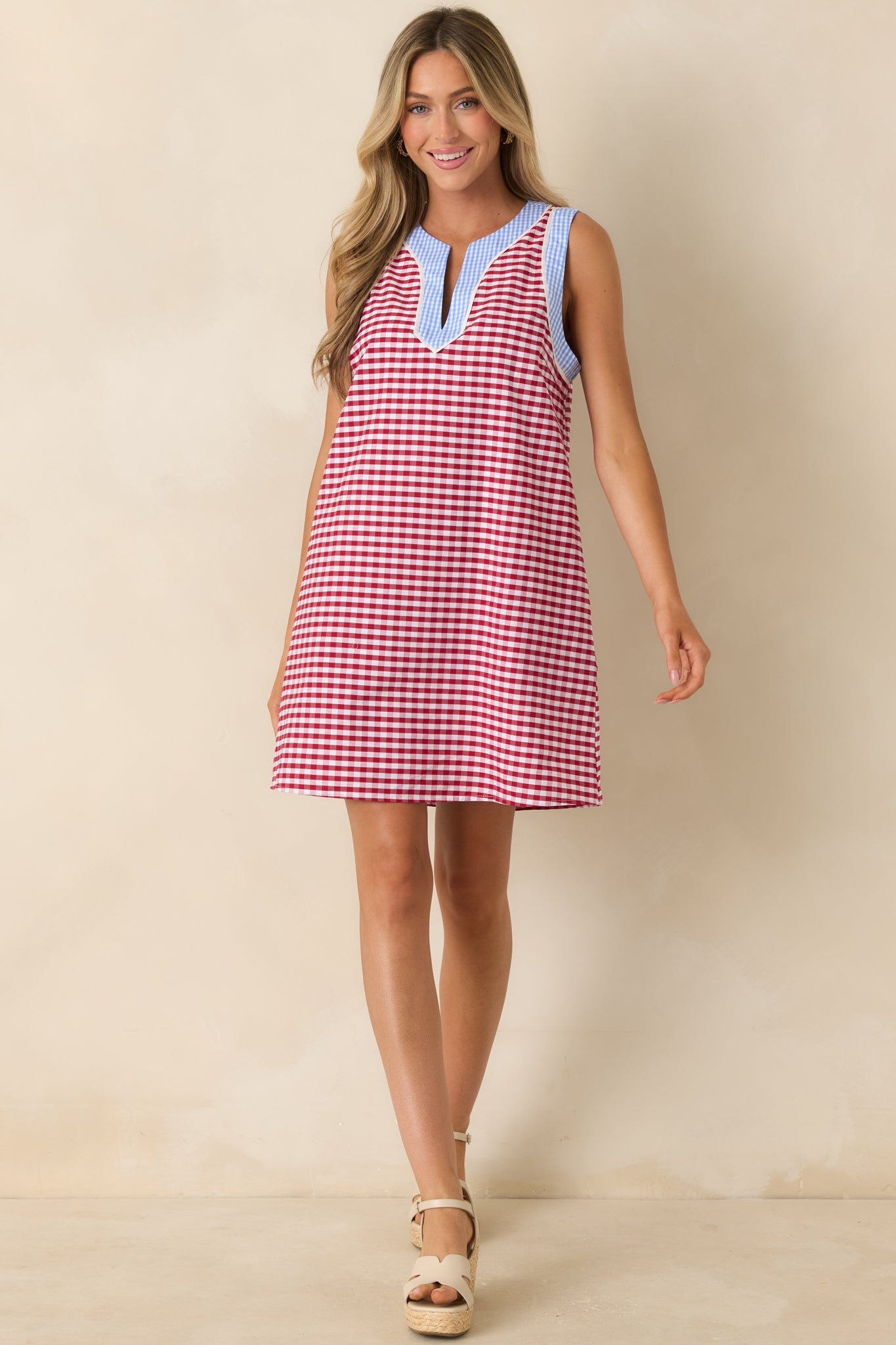 Cherry Cola Charm Deep Red Gingham Mini Dress