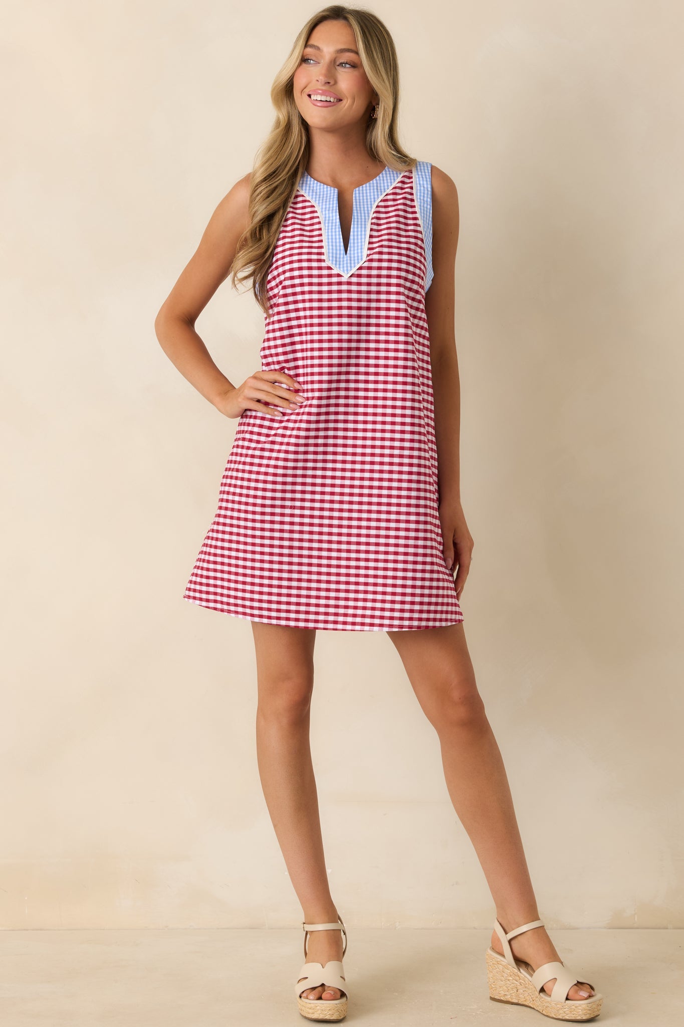 Cherry Cola Charm Deep Red Gingham Mini Dress
