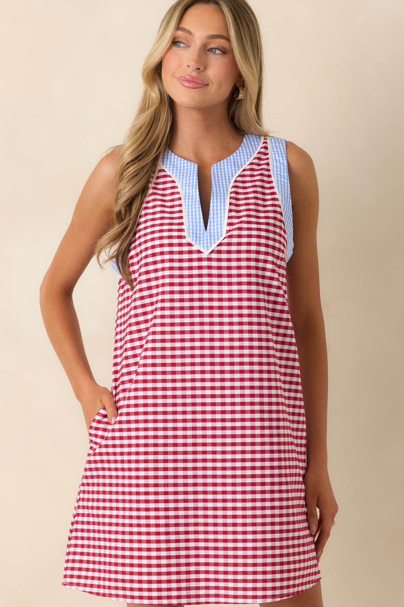 Cherry Cola Charm Deep Red Gingham Mini Dress