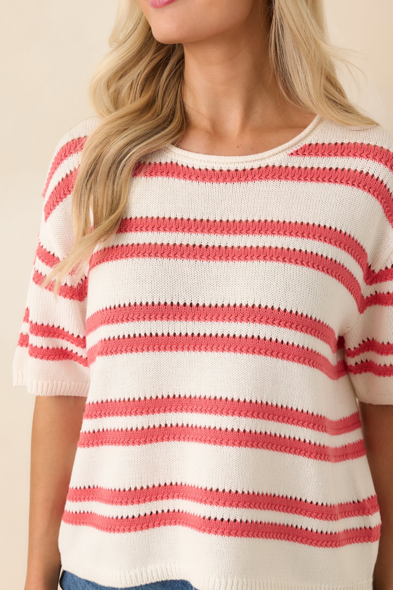 Z Supply Prado Coral Pink Stripe Sweater Top