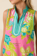 Prosperina Camille Pink Multi Chinoiserie Cotton Mini Shift Dress
