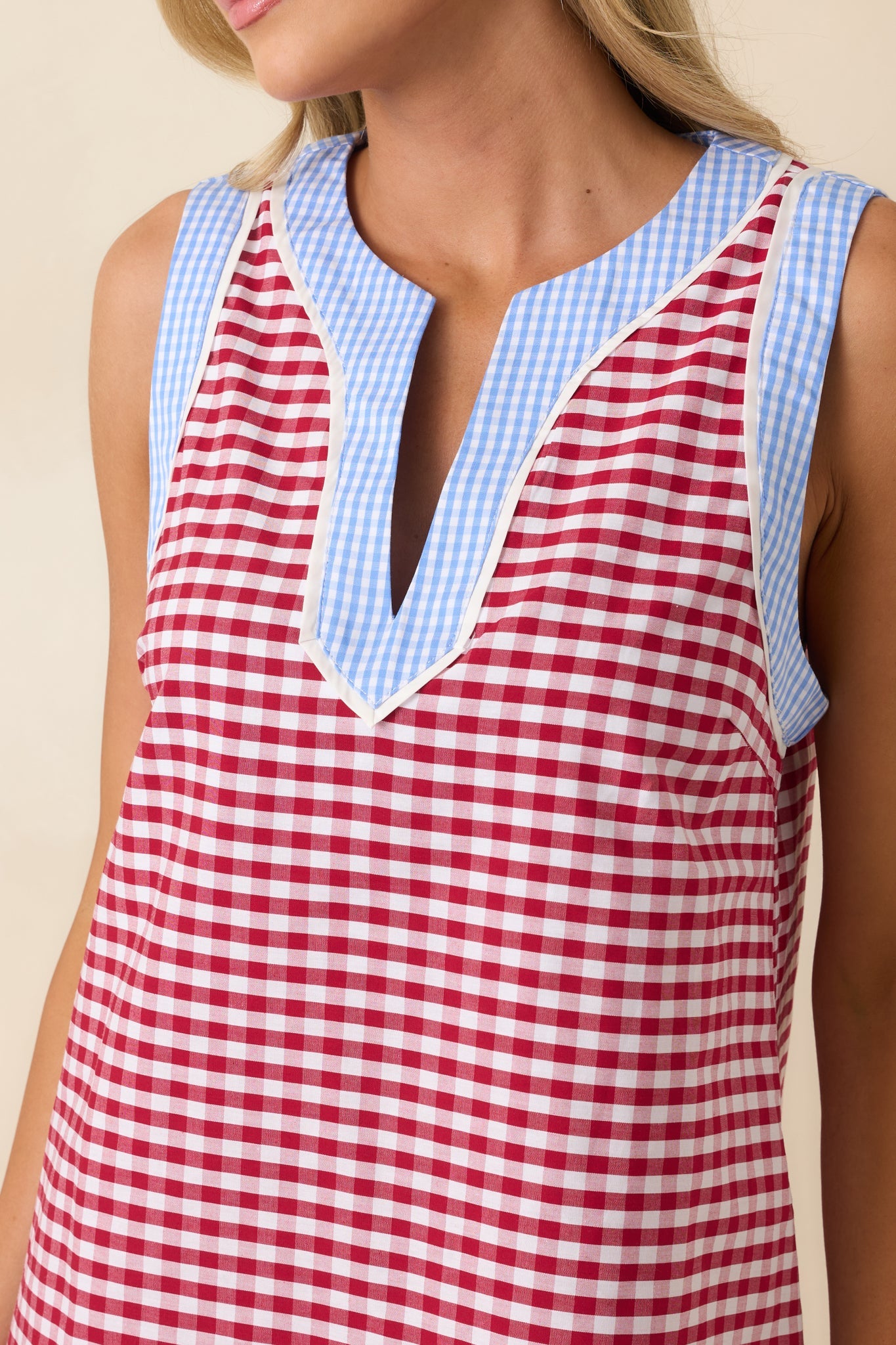 Cherry Cola Charm Deep Red Gingham Mini Dress