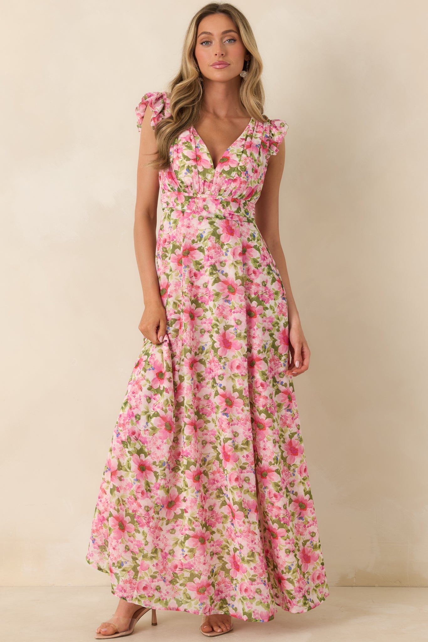 Dancing In The Sun Pink Floral Sleeveless Maxi Dress