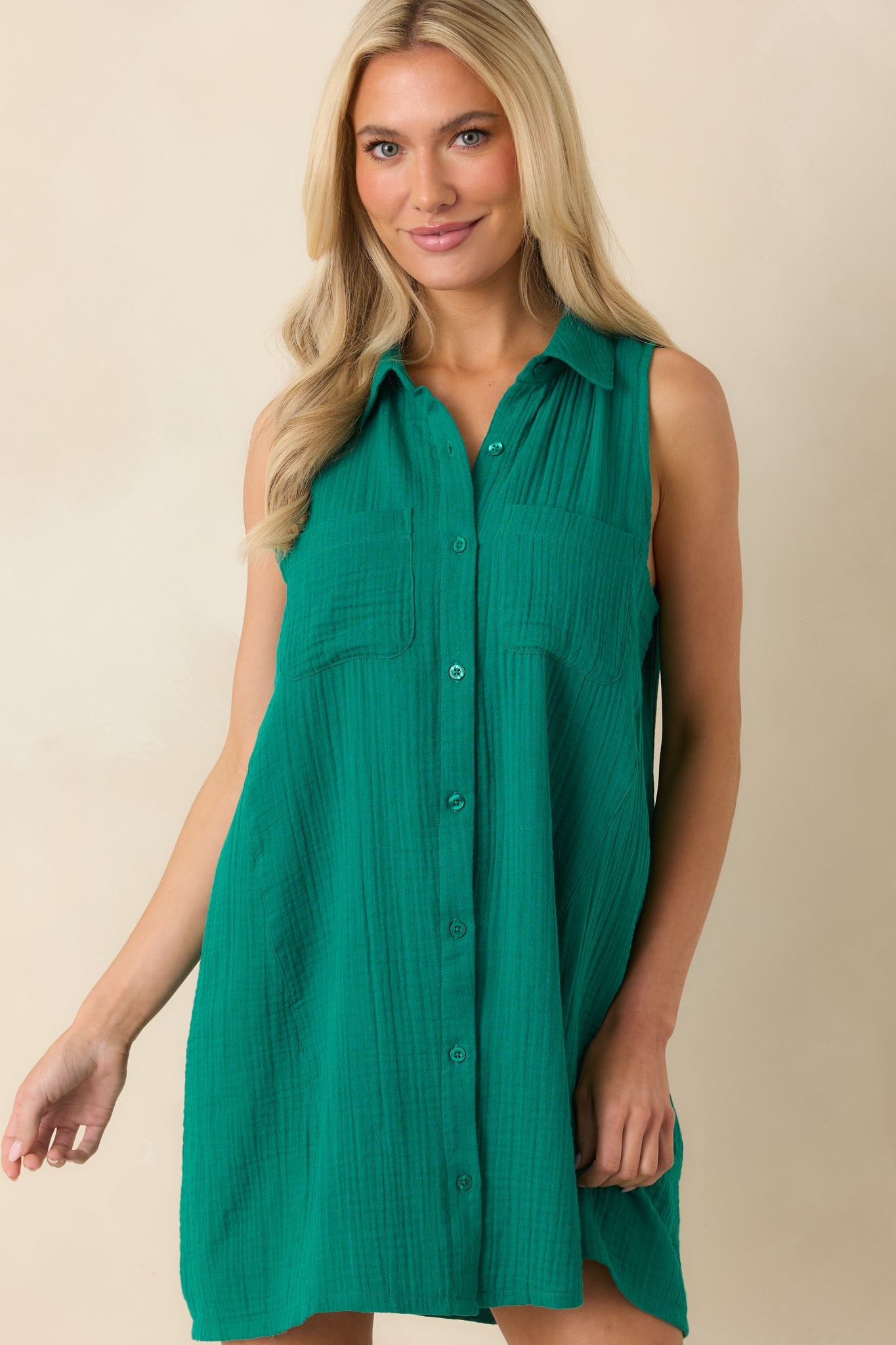 Z Supply New Light Rainforest Green Crinkle Mini Dress