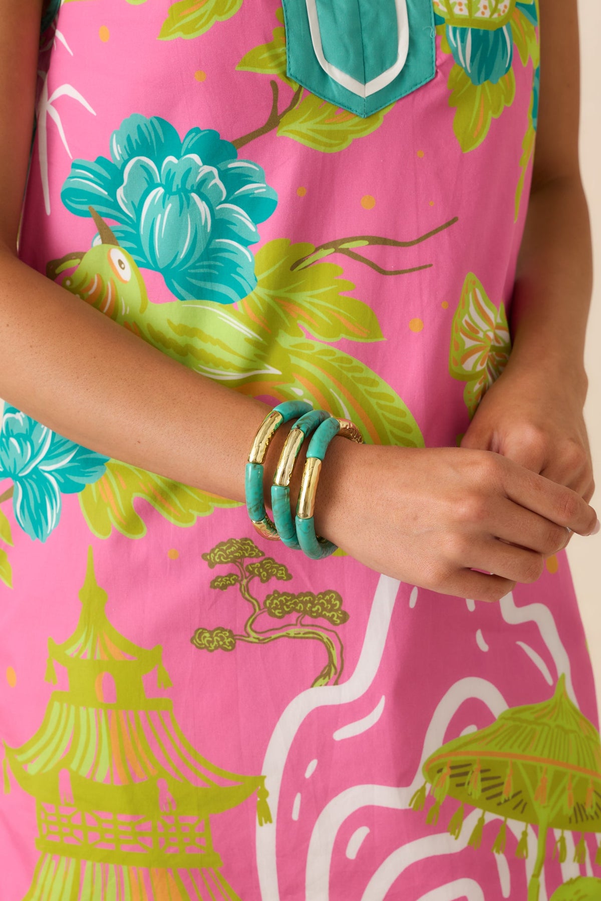 Cabana Glow Turquoise & Gold Slim Beaded Stretch Bracelet