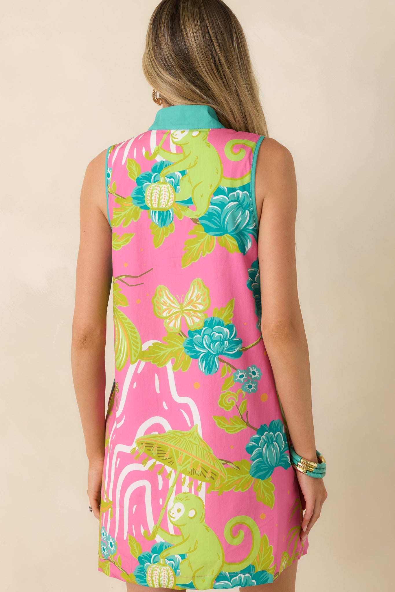 Prosperina Camille Pink Multi Chinoiserie Cotton Mini Shift Dress