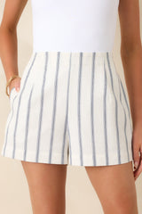 Tell Me About It White & Navy Stripe High Waisted Shorts