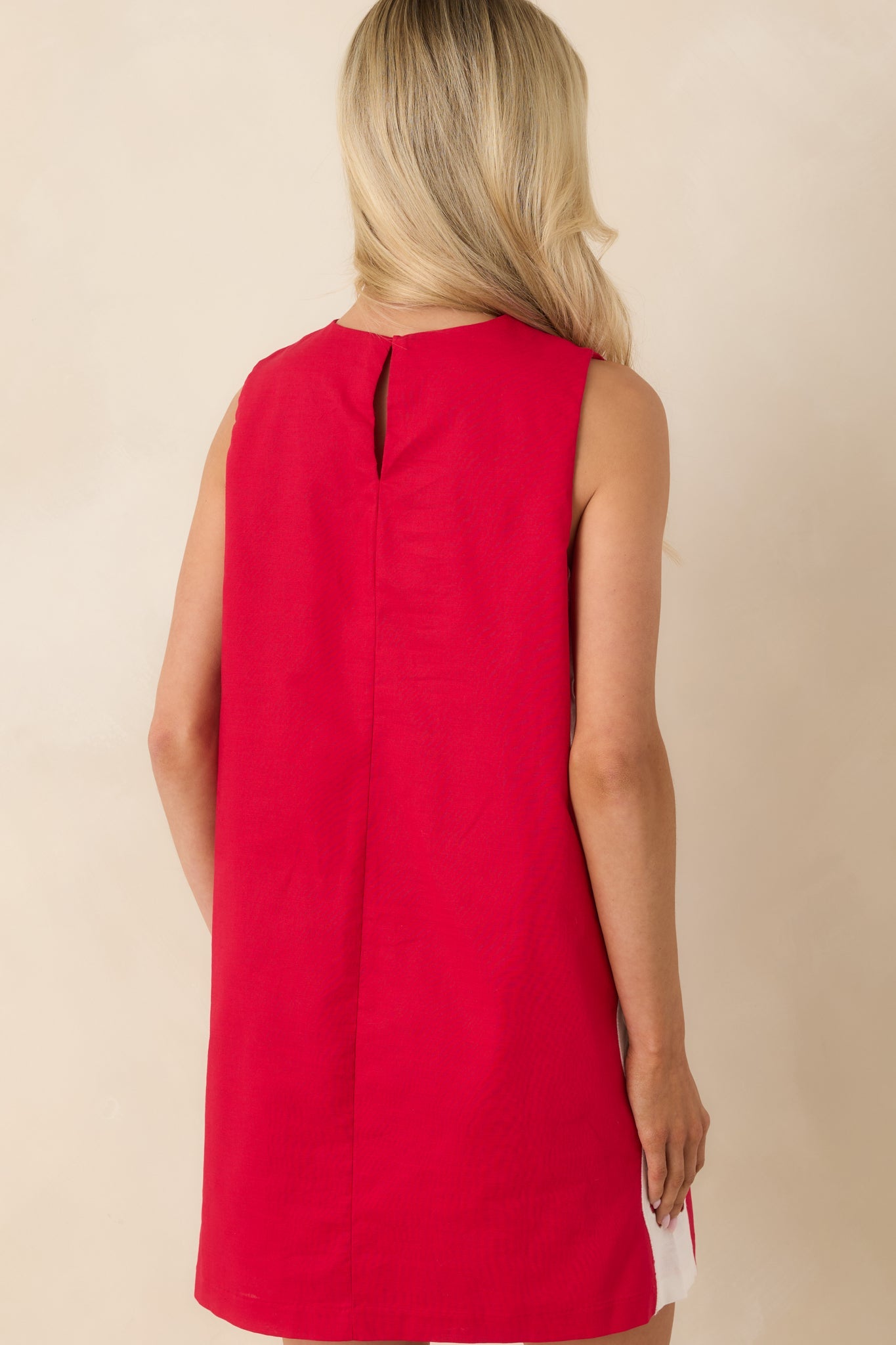 Cut It Out Red & White Linen Blend Floral Cutout Mini Dress