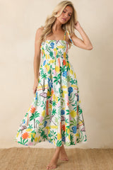 Paradisa Havana White Multi Cotton Coastal Resort Print Midi Dress