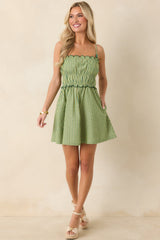 MINKPINK Capri Green Stripe Linen Blend Scallop Mini Dress