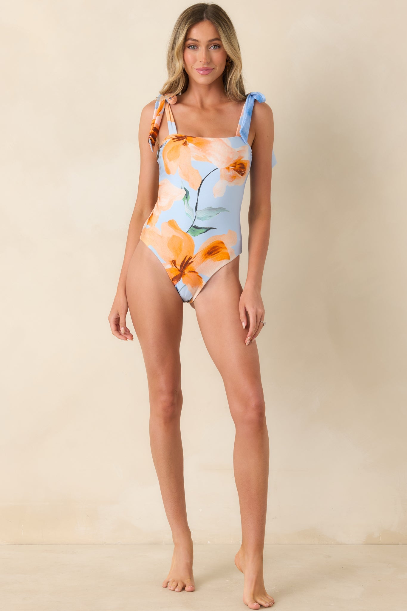 MINKPINK Sunspell Blue Multi Floral Tie Strap One Piece Swimsuit