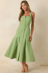 ASTR The Label McKinley Green Cotton Blend Belted Midi Dress