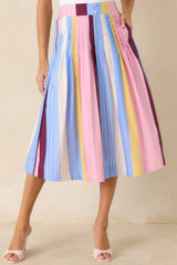 You Noticed Multi Stripe Cotton Pleated Midi Skirt