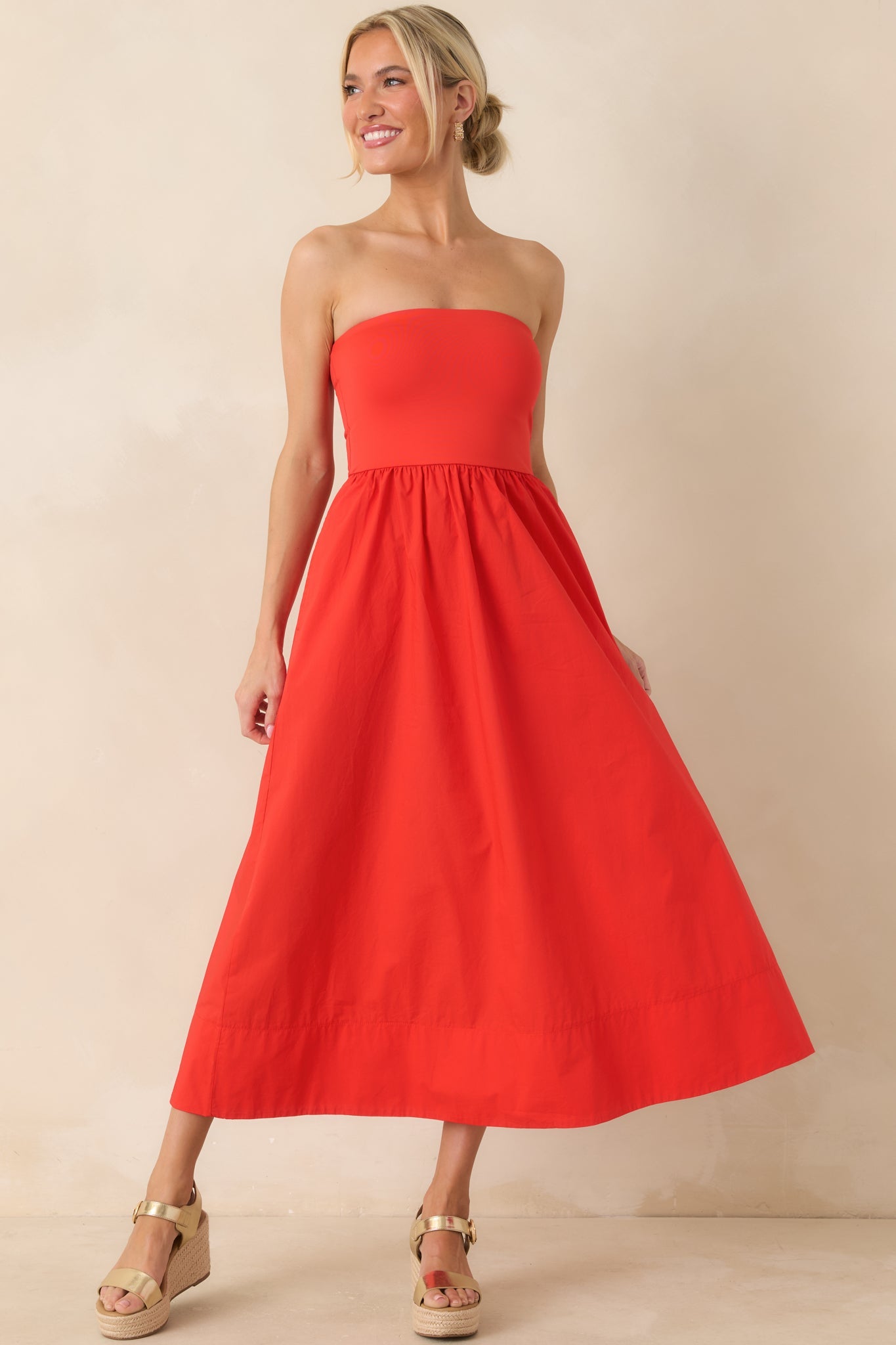 Z Supply Sunsought Poppy Red Strapless Midi Dress