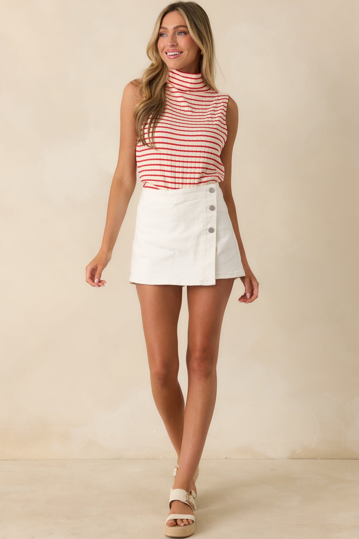 Catch Me Outside White Cotton Denim Mini Skort