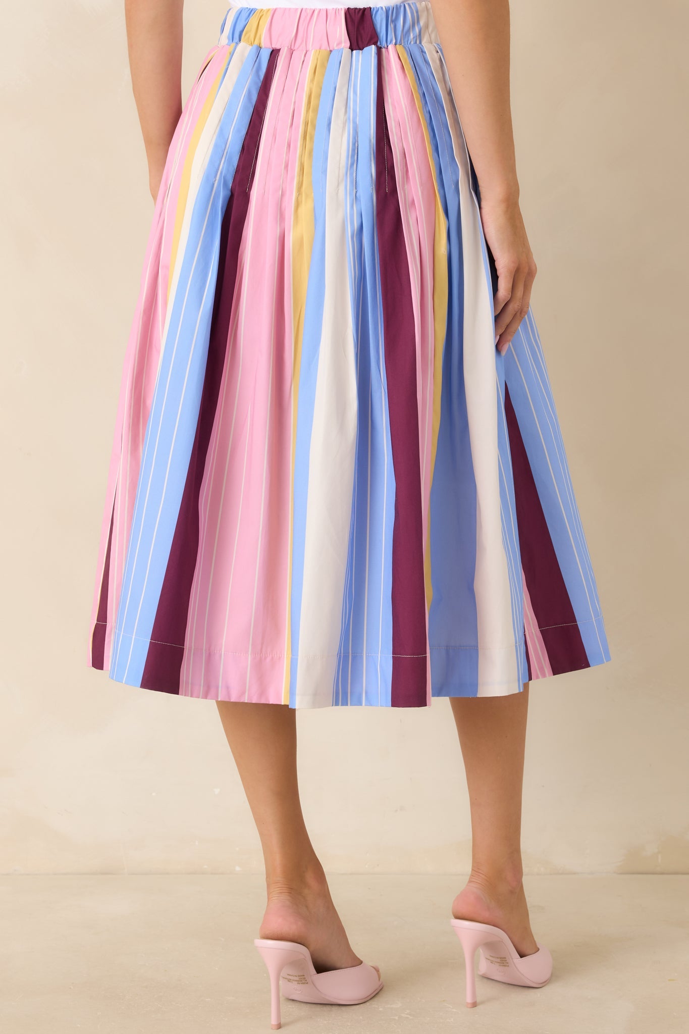 You Noticed Multi Stripe Cotton Pleated Midi Skirt