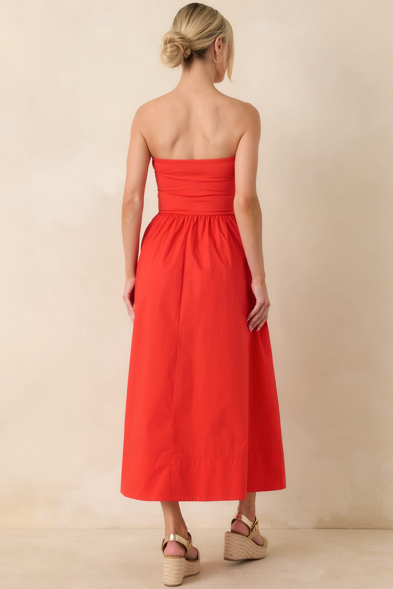 Z Supply Sunsought Poppy Red Strapless Midi Dress