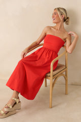 Z Supply Sunsought Poppy Red Strapless Midi Dress