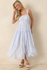 Keep You 'Til the End Light Blue Pinstripe Smocked Waist Midi Dress
