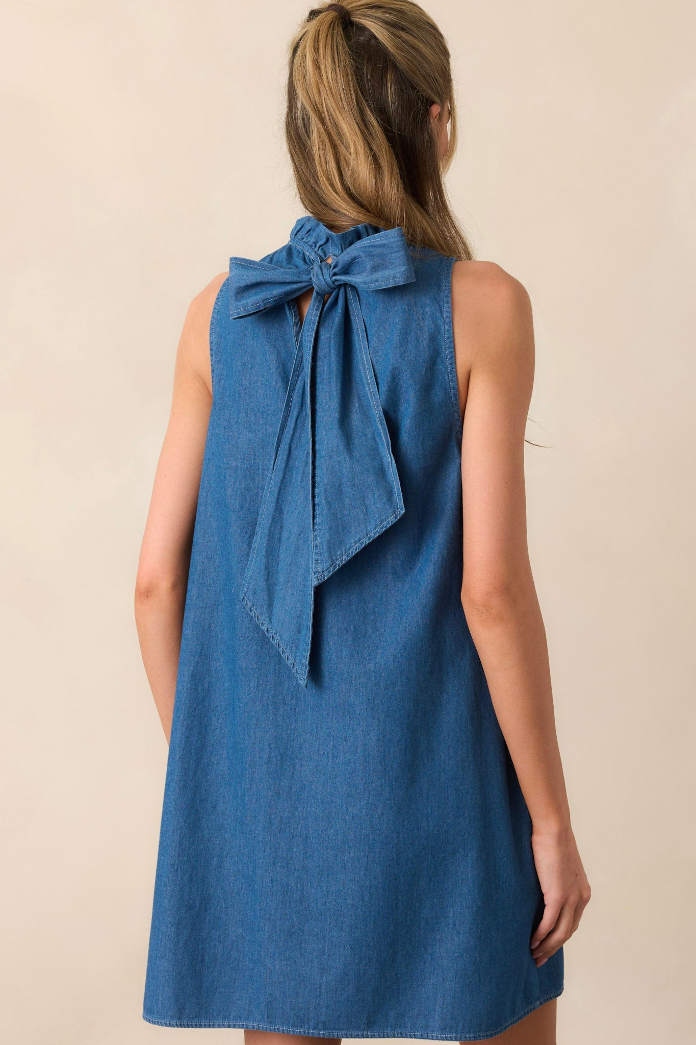 Simple Life Dark Wash Chambray Cotton Mini Dress