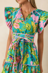 Prosperina Leighton Jade Multi Tropical Floral Cotton Midi Dress