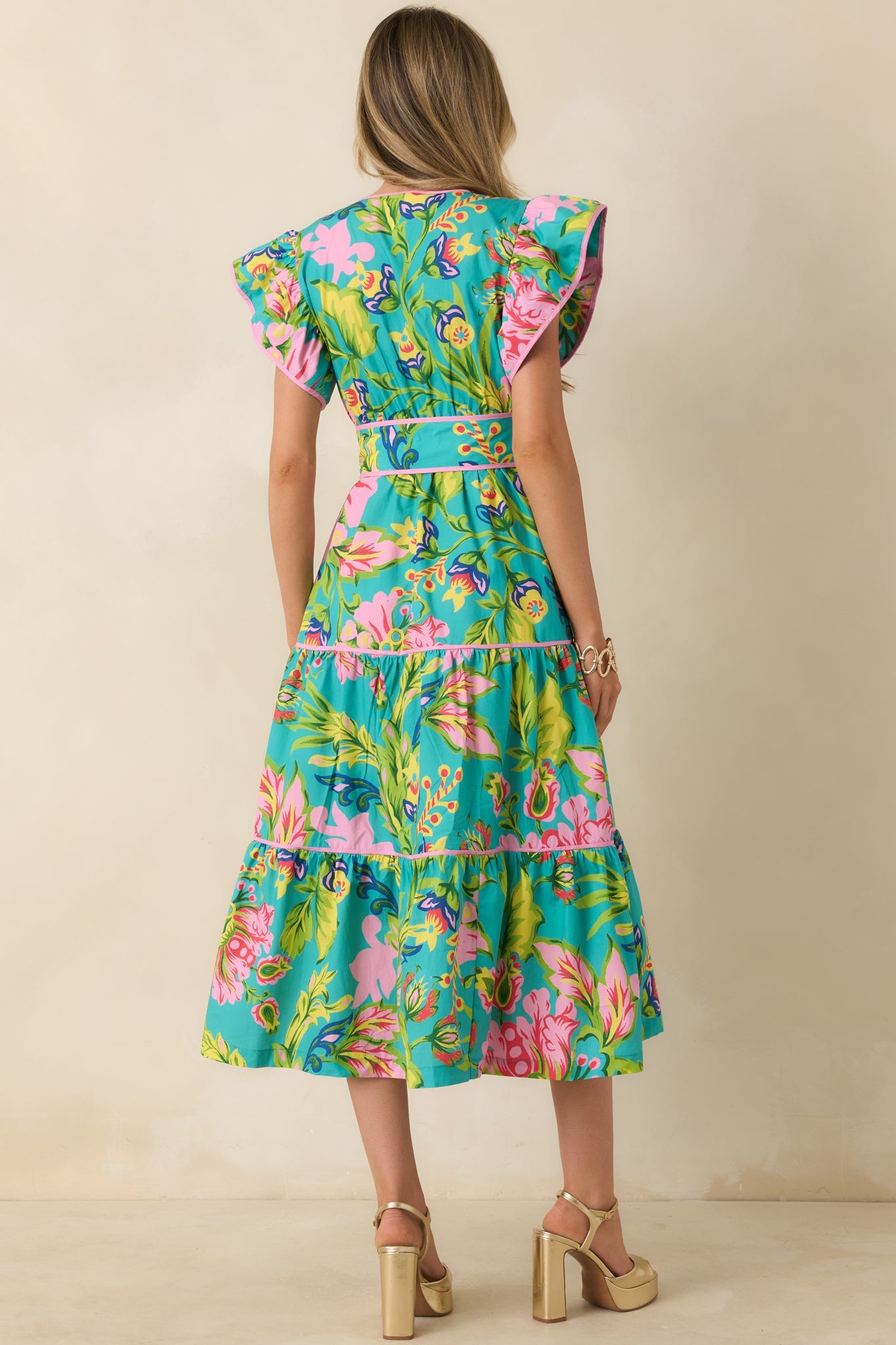 Prosperina Leighton Jade Multi Tropical Floral Cotton Midi Dress