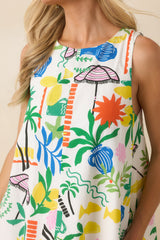 Paradisa Dominique White Multi Cotton Coastal Resort Print Mini Dress