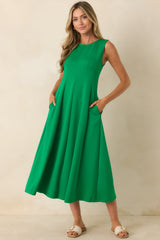 Soft Landing Green Paneled Sleeveless Midi Dress