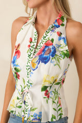 Gather & Go Ivory Multi Floral Halter Top