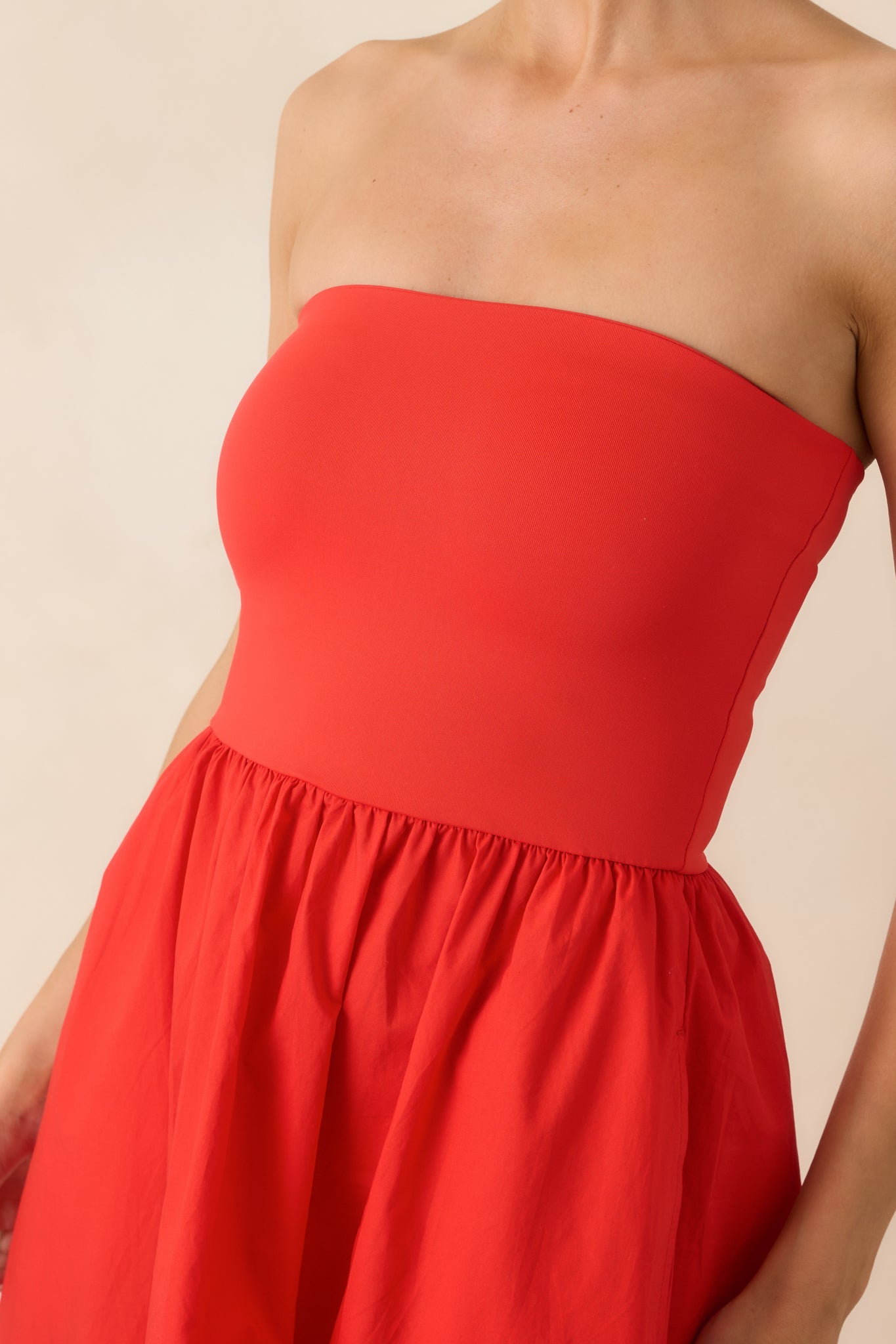 Z Supply Sunsought Poppy Red Strapless Midi Dress