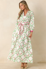 Prosperina Corinne White Multi Floral Trellis Cotton Maxi Dress