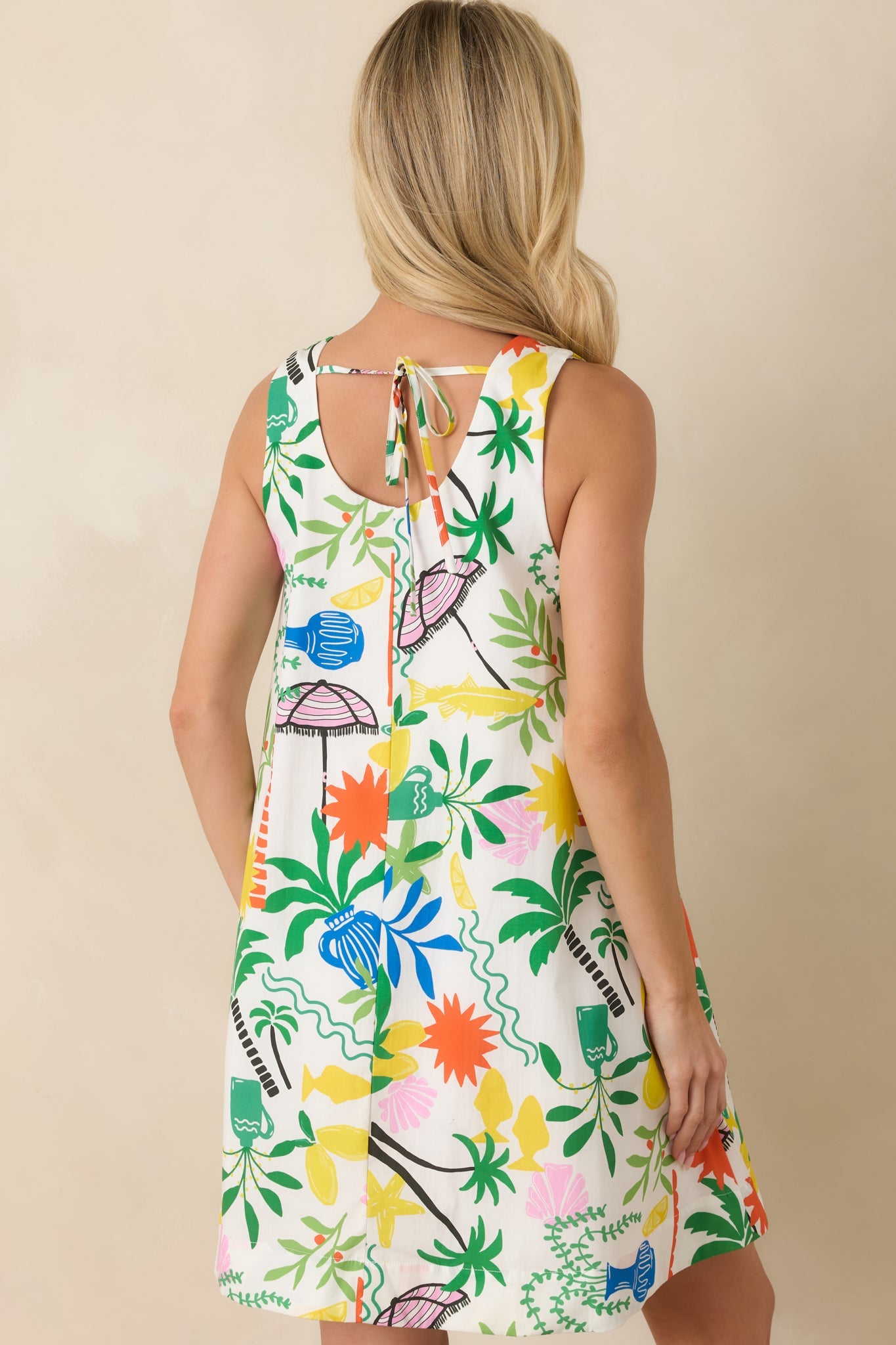 Paradisa Dominique White Multi Cotton Coastal Resort Print Mini Dress