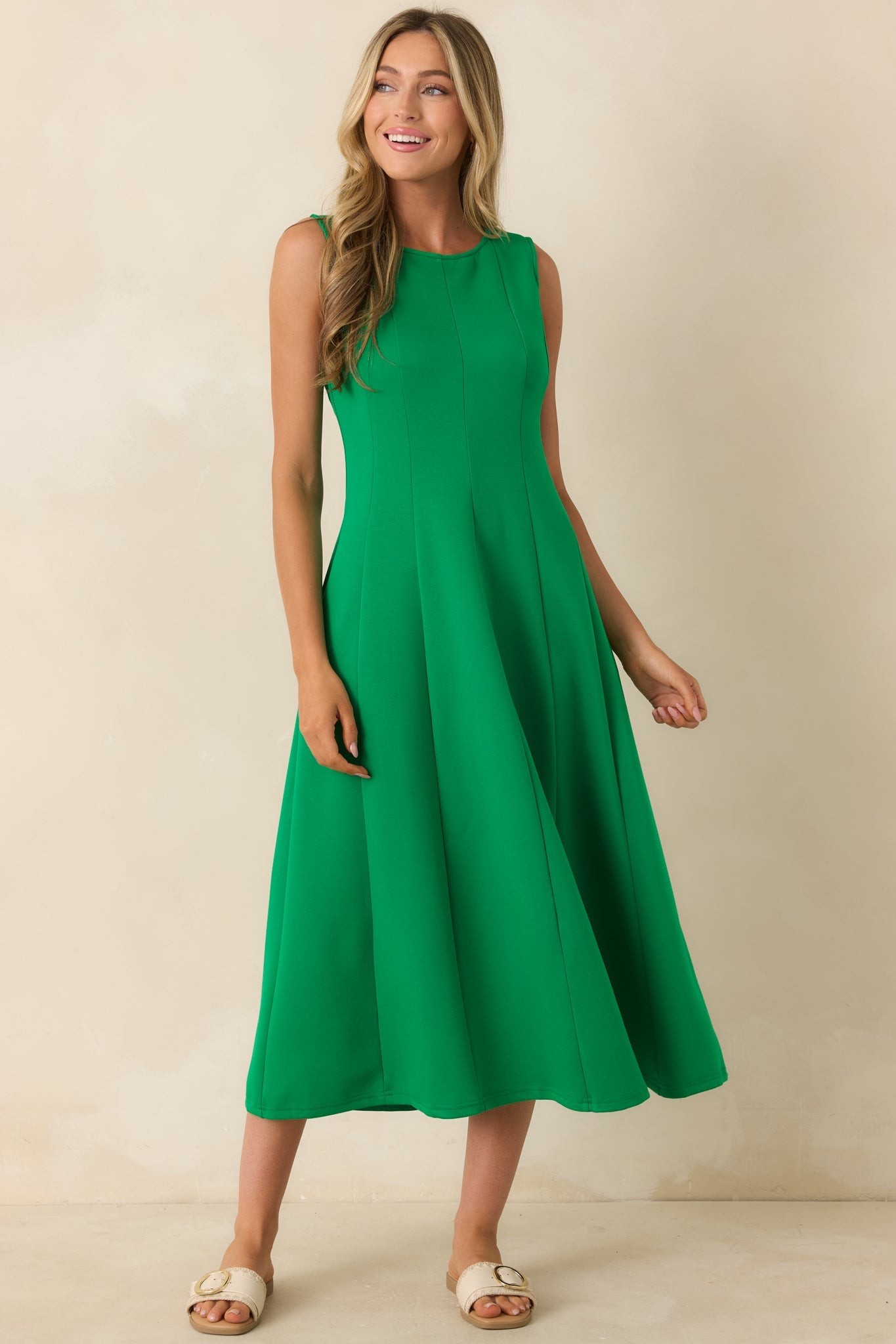 Soft Landing Green Paneled Sleeveless Midi Dress