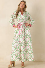 Prosperina Corinne White Multi Floral Trellis Cotton Maxi Dress