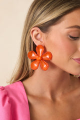 Say It Louder Orange Large Floral Statement Drop Earrings