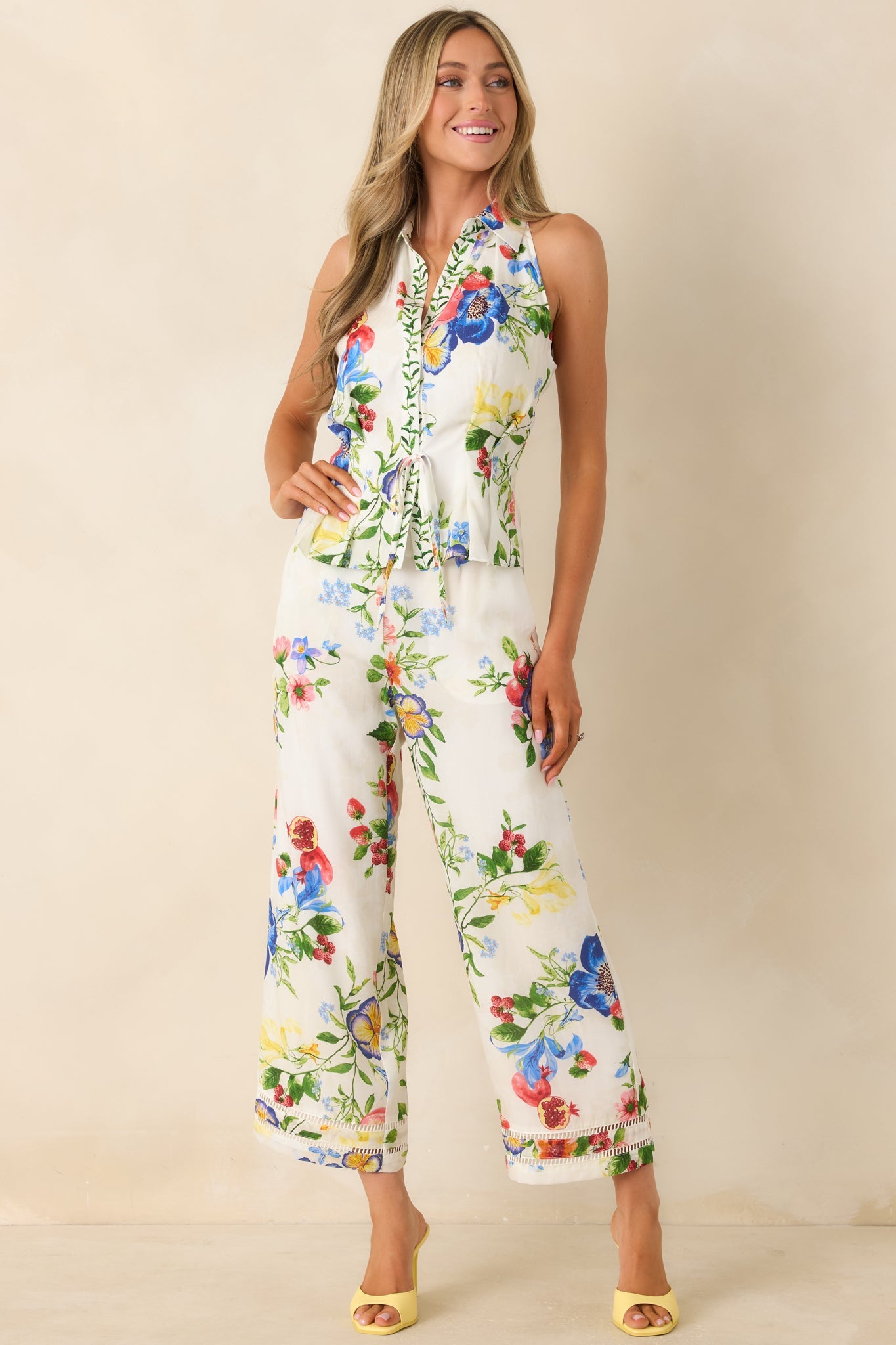 Gather & Go Ivory Multi Floral Halter Top