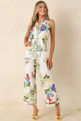 Gather & Go Ivory Multi Floral Halter Top