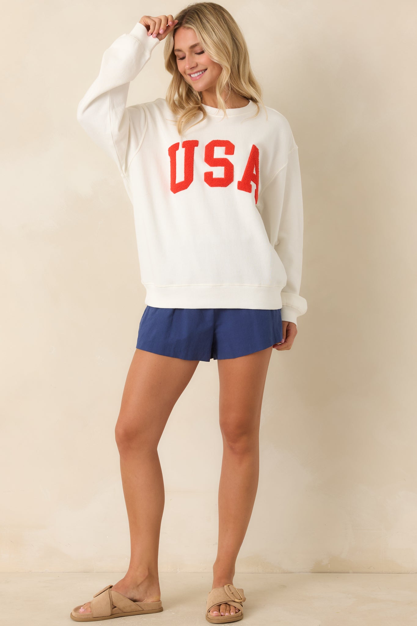 Z Supply USA Ivory Cotton Boyfriend Sweatshirt